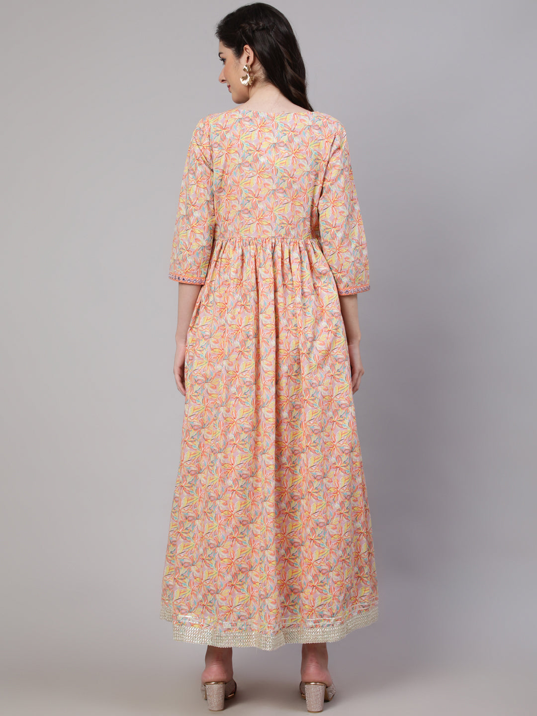 Peach  Pure Cotton Embroidered Dresses