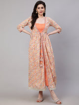 Peach  Pure Cotton Embroidered Dresses