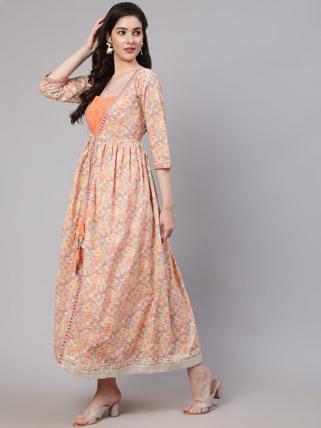 Peach  Pure Cotton Embroidered Dresses