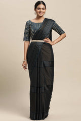 Teal Blue Georgette Striped Saree