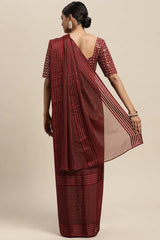 Buy Maroon Georgette Striped Saree Online - Back