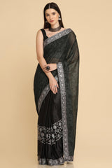 Buy Black Zari Work Party Wear Lycra Sarees Online