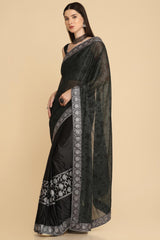 Buy Black Zari Work Party Wear Lycra Sarees Online - Back