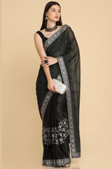 Buy Black Zari Work Party Wear Lycra Sarees Online - Zoom Out