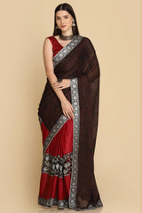 Buy Dark Maroon Zari Work Party Wear Lycra Sarees Online