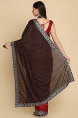 Buy Dark Maroon Zari Work Party Wear Lycra Sarees Online - Side