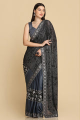 Buy Dark Grey Zari Work Party Wear Lycra Sarees Online