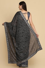 Buy Dark Grey Zari Work Party Wear Lycra Sarees Online - Side