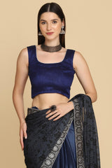 Buy Royal Blue Zari Work Party Wear Lycra Sarees Online - Front