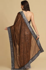 Buy Brown Zari Woven Party Wear Lycra Sarees Online - Side