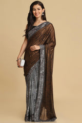 Buy Dark Brown Zari Woven Party Wear Lycra Sarees Online