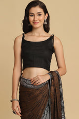 Buy Dark Brown Zari Woven Party Wear Lycra Sarees Online - Side