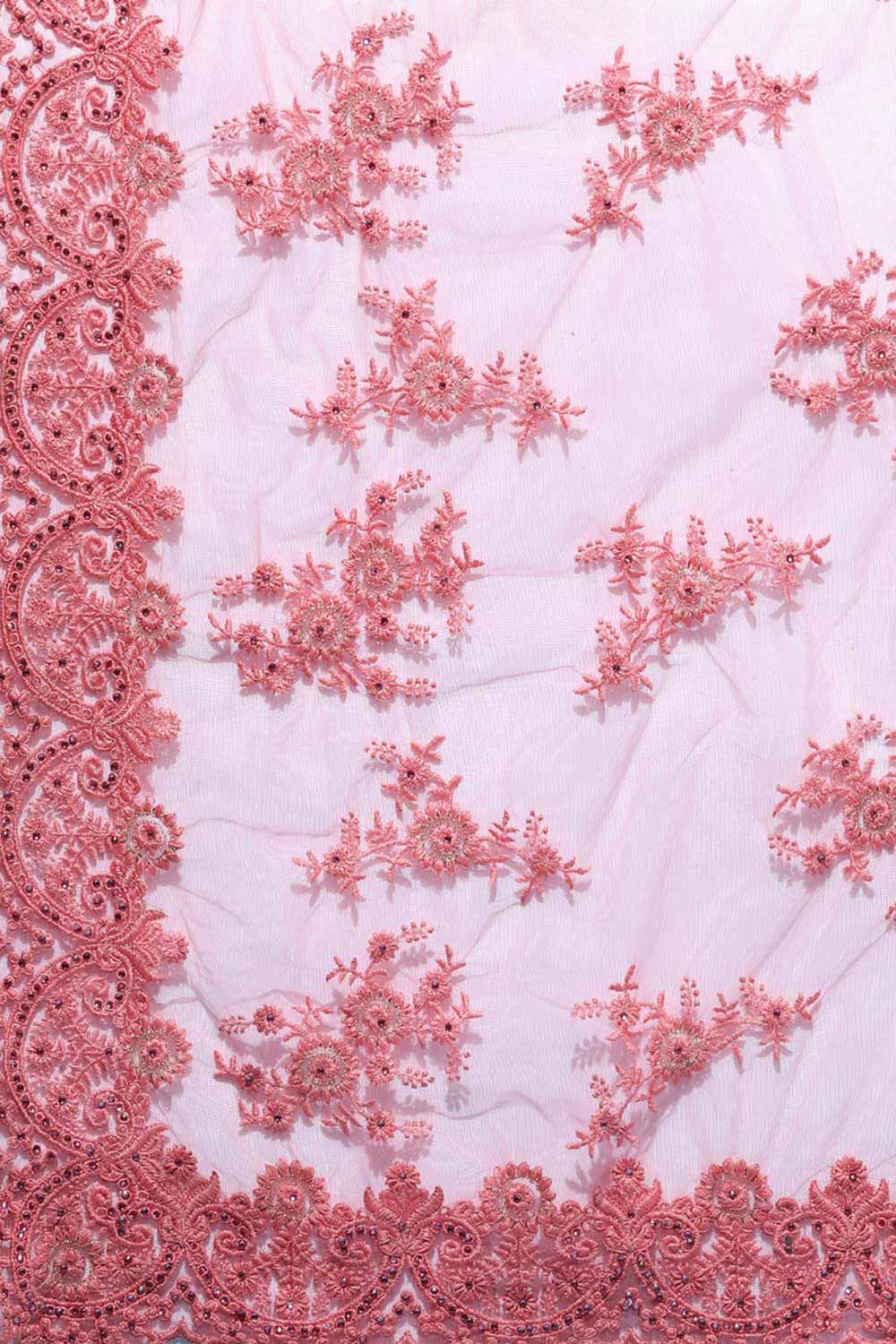 Buy Net Sequin Embroidered Saree in Pink Online - Zoom In