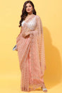 Buy Net Stone Embroidered Saree in Peach Online