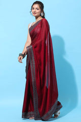 Buy Art Silk Stone Embroidered Saree in Maroon Online - Back