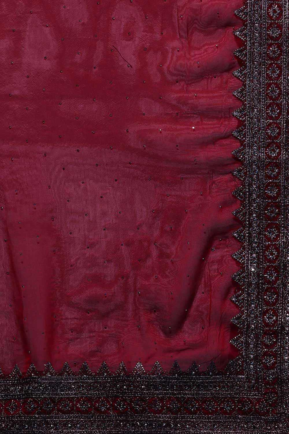 Buy Art Silk Stone Embroidered Saree in Maroon Online - Zoom In