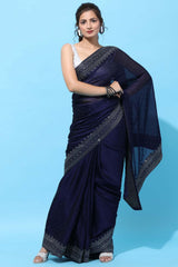 Buy Art Silk Stone Embroidered Saree in Blue Online