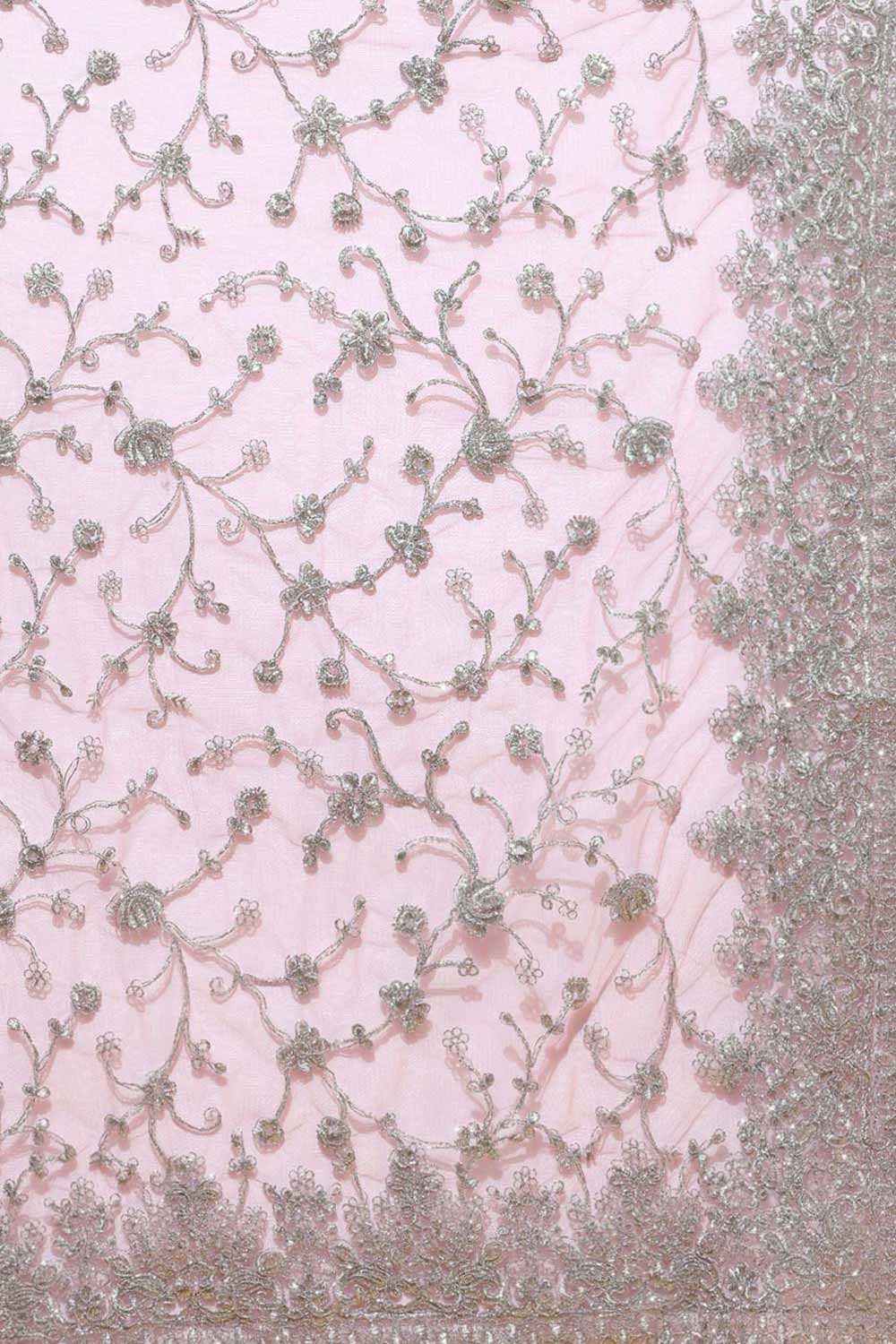 Buy Net Silver Thread Embroidered Saree in Pink Online - Zoom In