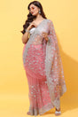 Buy Net Silver Thread Embroidered Saree in Pink Online