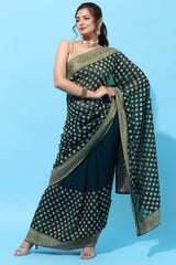 Buy Georgette Embroidered Saree in Blue Online