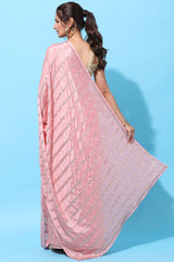 Buy Crepe Sequin Saree in Pink Online - Front