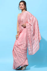 Buy Crepe Sequin Saree in Pink Online - Back