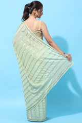 Buy Crepe Sequin Saree in Green Online - Front