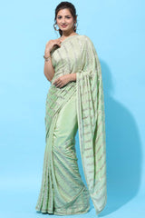 Buy Crepe Sequin Saree in Green Online