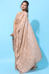 Buy Crepe Sequin Saree in Peach Online - Back