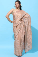 Buy Crepe Sequin Saree in Peach Online