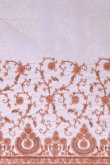 Buy Net Embroidered Saree in Peach Online - Zoom Out