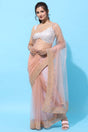 Buy Net Embroidered Border Saree in Peach Online