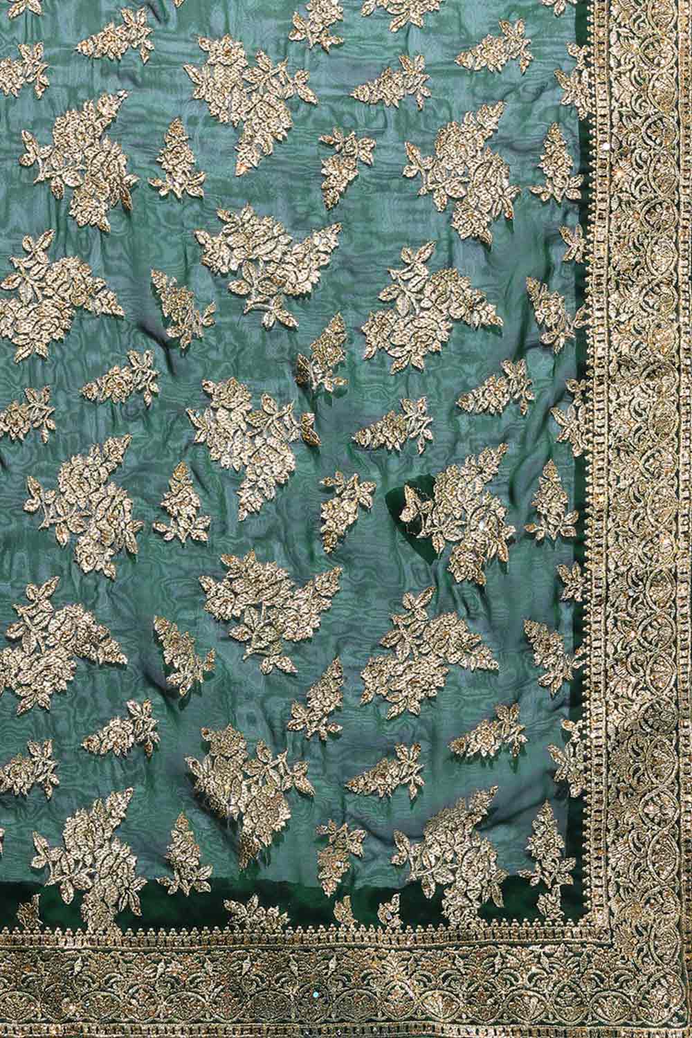 Buy Art Silk Zari Embroidered Saree in Green Online - Zoom Out