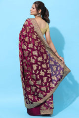 Buy Art Silk Zari Embroidered Saree in Wine Online - Front