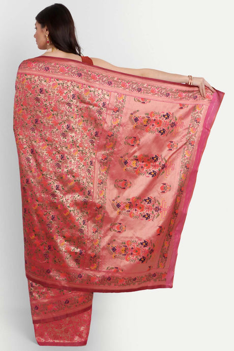 Pink Silk Blend Gold-Toned Woven Design Zari Saree
