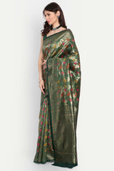 Green Silk Blend Woven Design Zari Saree