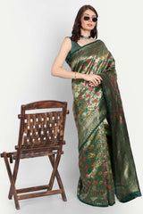 Green Silk Blend Woven Design Zari Saree