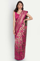 Pink Silk Blend Ethnic Motifs Zari Saree