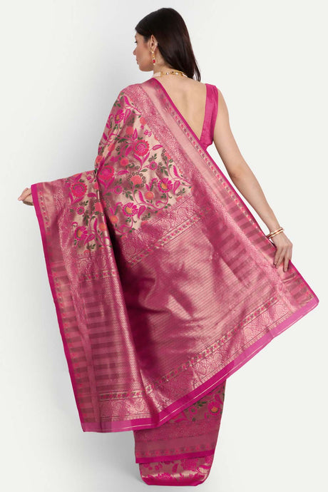 Pink Silk Blend Ethnic Motifs Zari Saree
