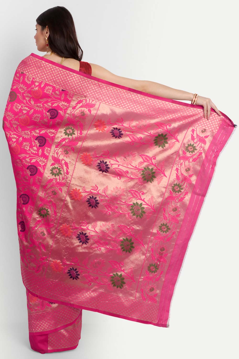 Pink Silk Blend Woven Design Zari Saree