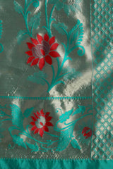 Teal Silk Blend Woven Design Zari Saree
