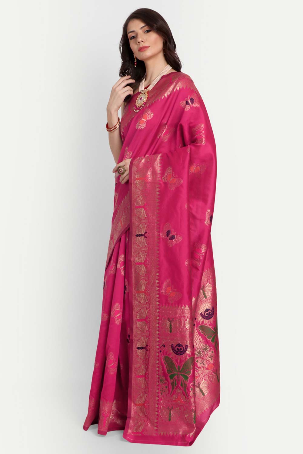 Red Silk Blend Woven Design Zari Saree