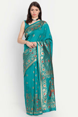 Teal Silk Blend Woven Design Zari Saree