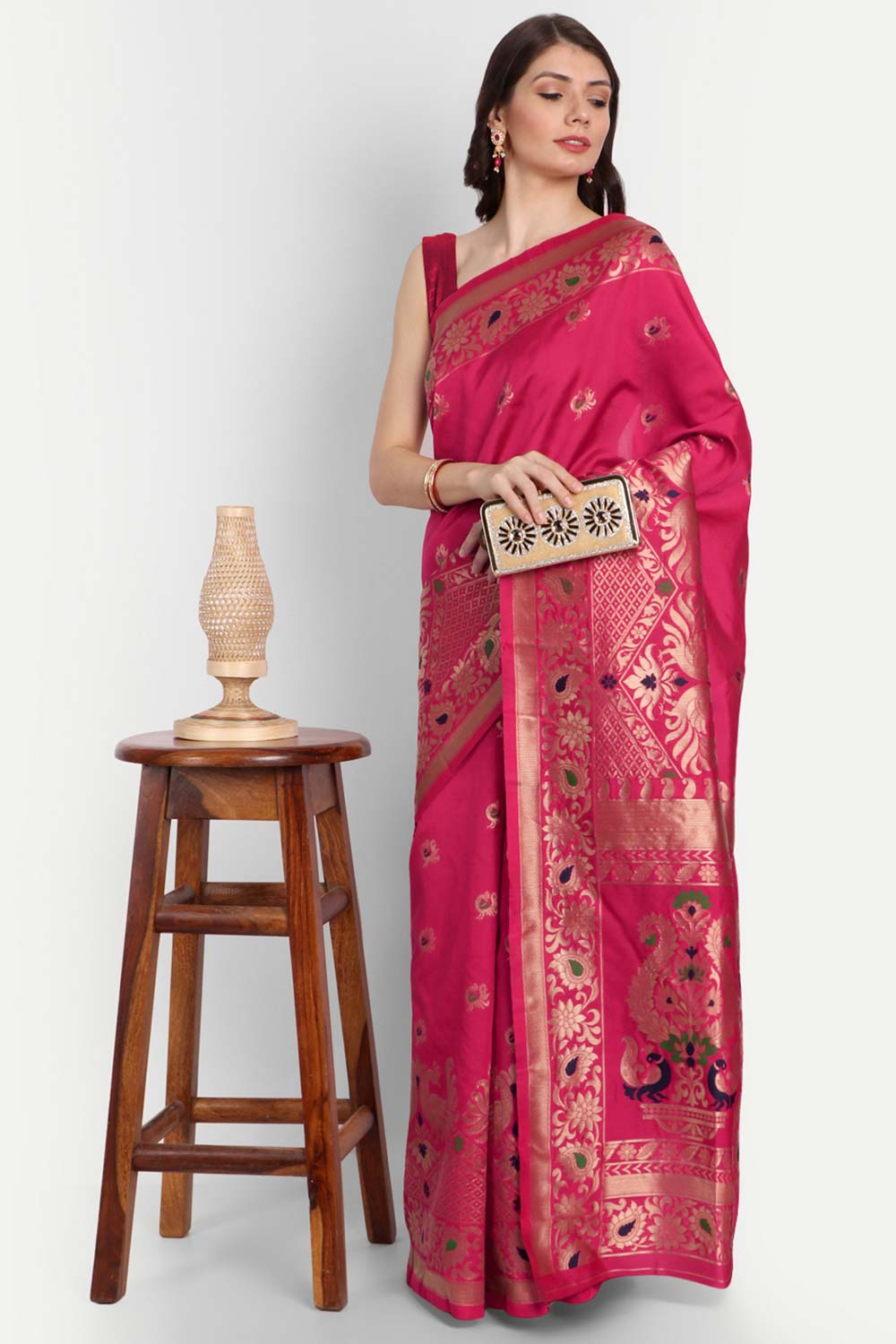 Red Silk Blend Woven Design Zari Saree
