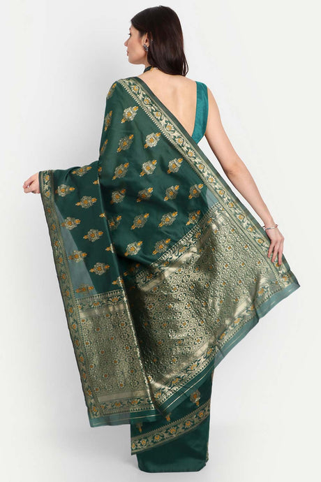 Green Silk Blend Ethnic Motifs Zari Saree