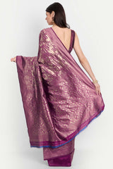 Magenta Silk Blend Gold-Toned Floral Zari Saree