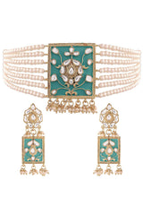 Buy Women's Alloy Choker Set in Turquoise - Back