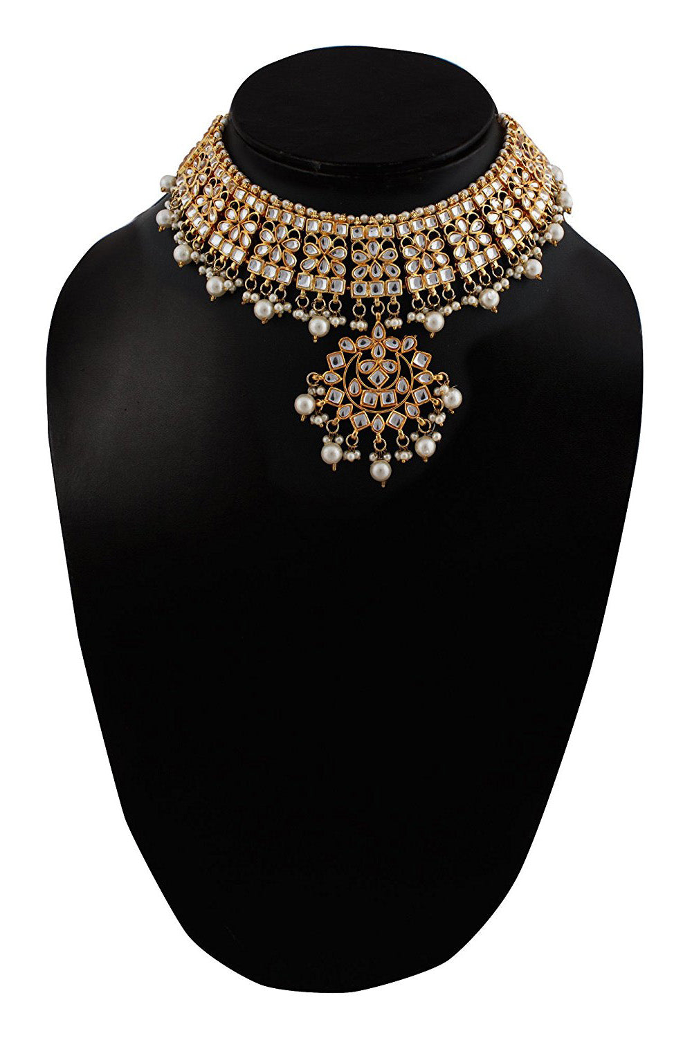 Alloy Necklace with Earrings and Maang Tikka in white