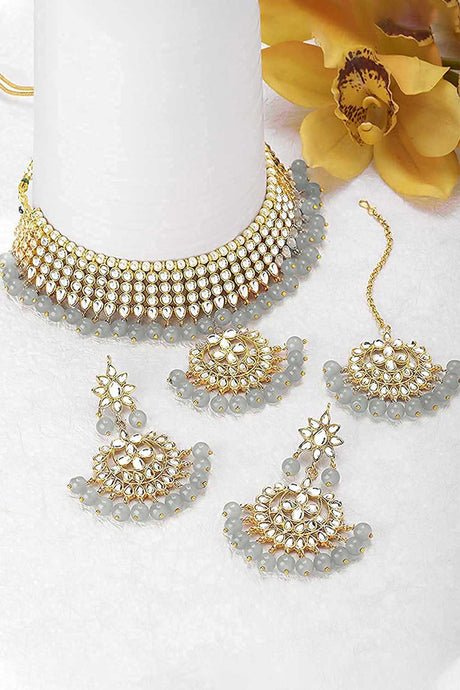 Buy Women's Alloy Necklace Set in Grey Online - Back