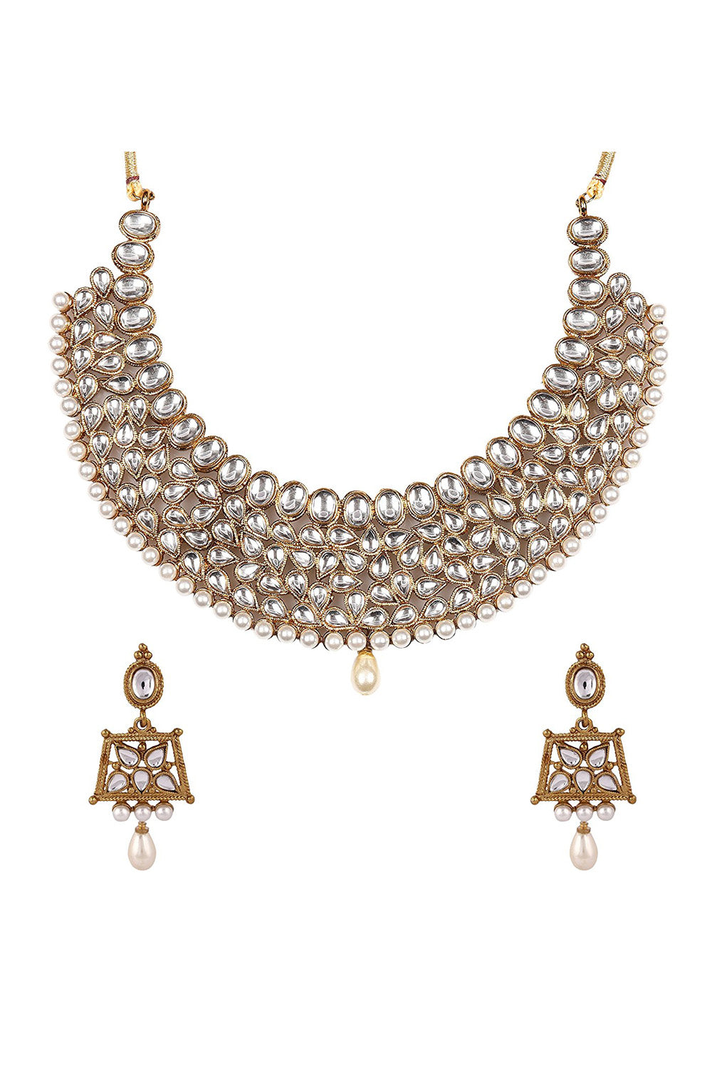 Alloy Necklace With Earrings In White